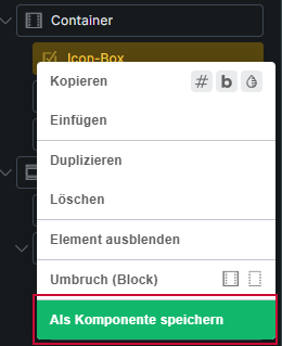 Komponente speichern